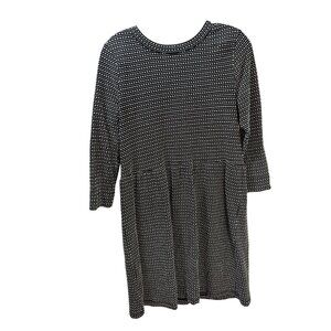 Loft Black & White Textured Button-Back Dress With 3/4 Sleeves Size‎ S
